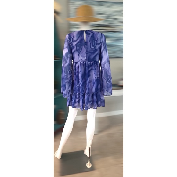 PEACH LOVE CALIFORNIA Purple swirl flare sleeve tunic dress S M - Picture 6 of 7